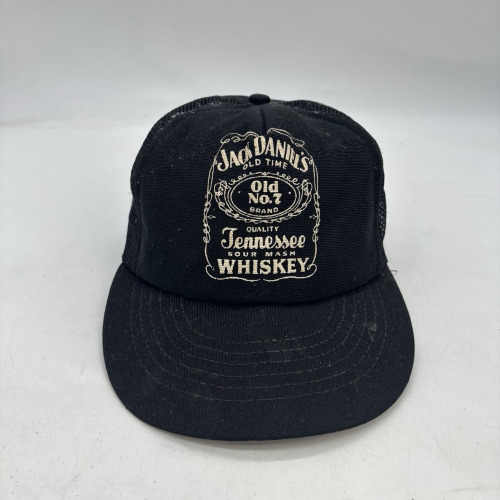 Vintage Jack Daniels Hat Cap Snap Back Black Mesh Trucker Tennessee Whiskey